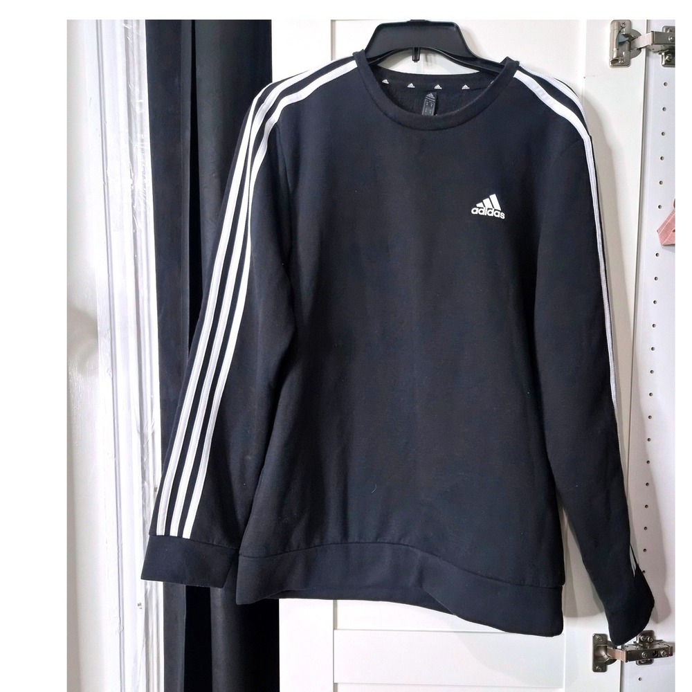 Adidas Mens Primegreen 3-Stripe Crewneck Sweatshirt Black White Size M